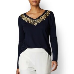 4/$20 NWT Linea by Louis Dell’Olio Black Sequin & Bead Embellished V-Neck Top